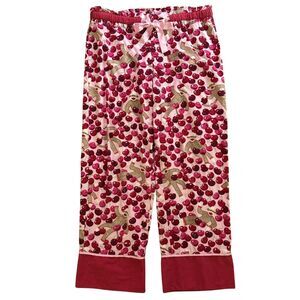 Nick & Nora Cherries Sock Monkey Pajama Pant Womens Sz L Pink Cotton Flannel VTG